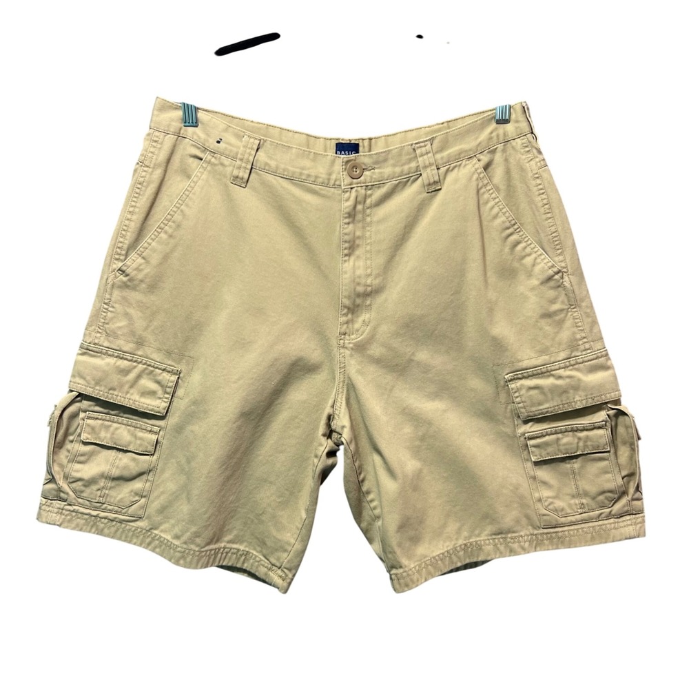 Y2K Basic Editions Cargo Shorts‎ 38 Khaki Tan Utility Pocket Workwear 2000s